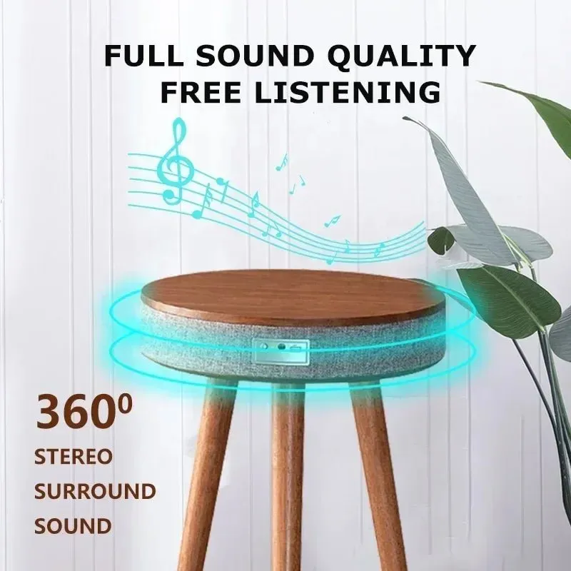 Portable Wooden Coffee Table Bluetooth Speaker with Wireless Charging and USB Stand - 9000 mAh