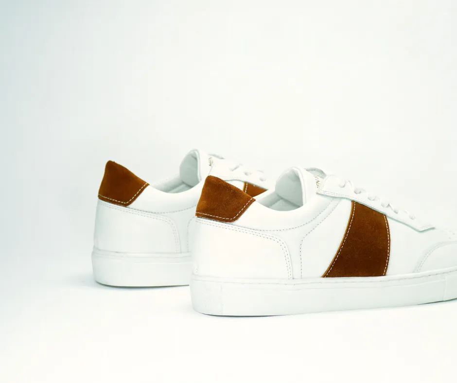 Sneakers COURT en cuir blanc et cognac