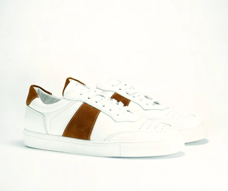 Sneakers COURT en cuir blanc et cognac