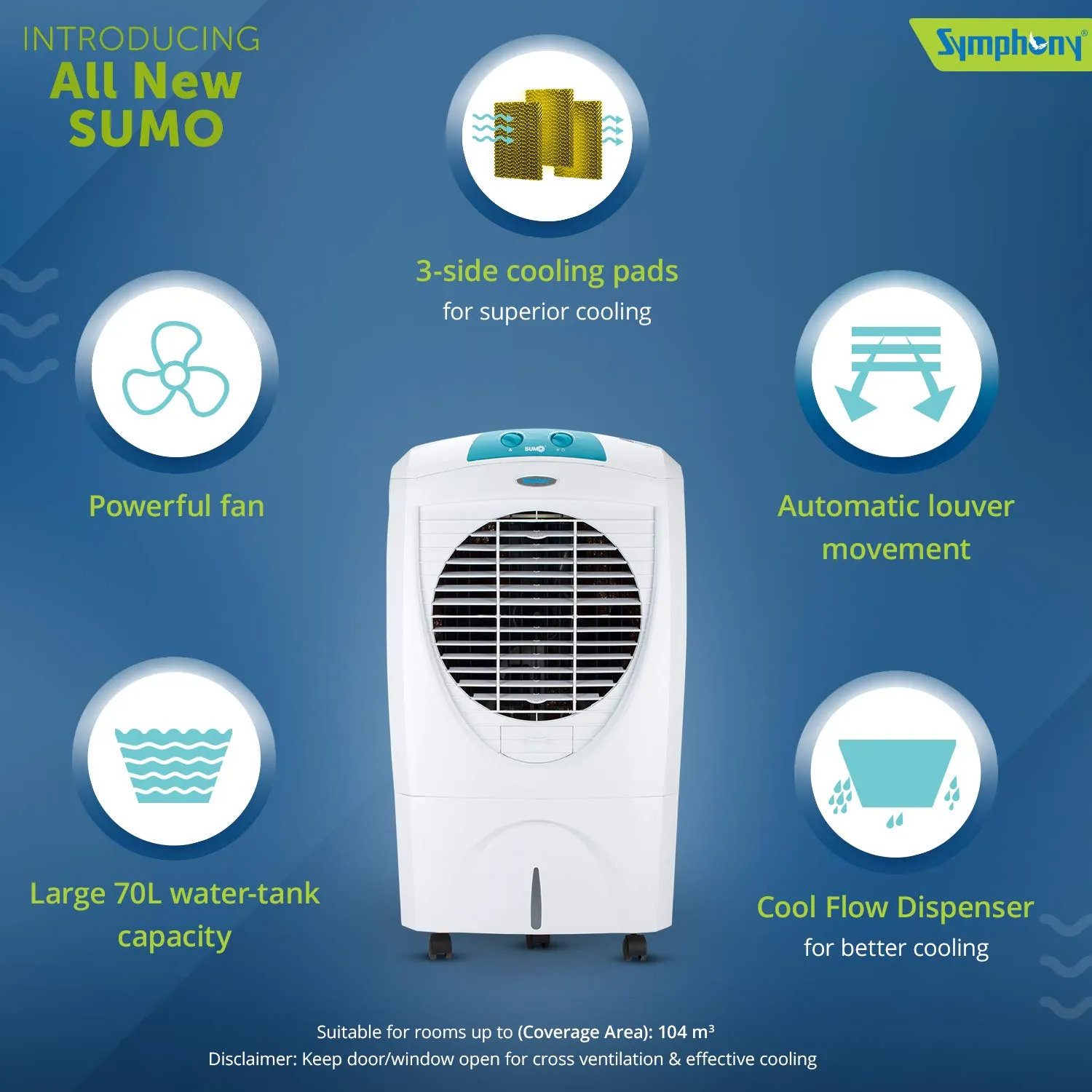 Symphony Sumo 70 Desert Air Cooler 70-litres with Powerful 16-inches Fan (White)( refurbished)