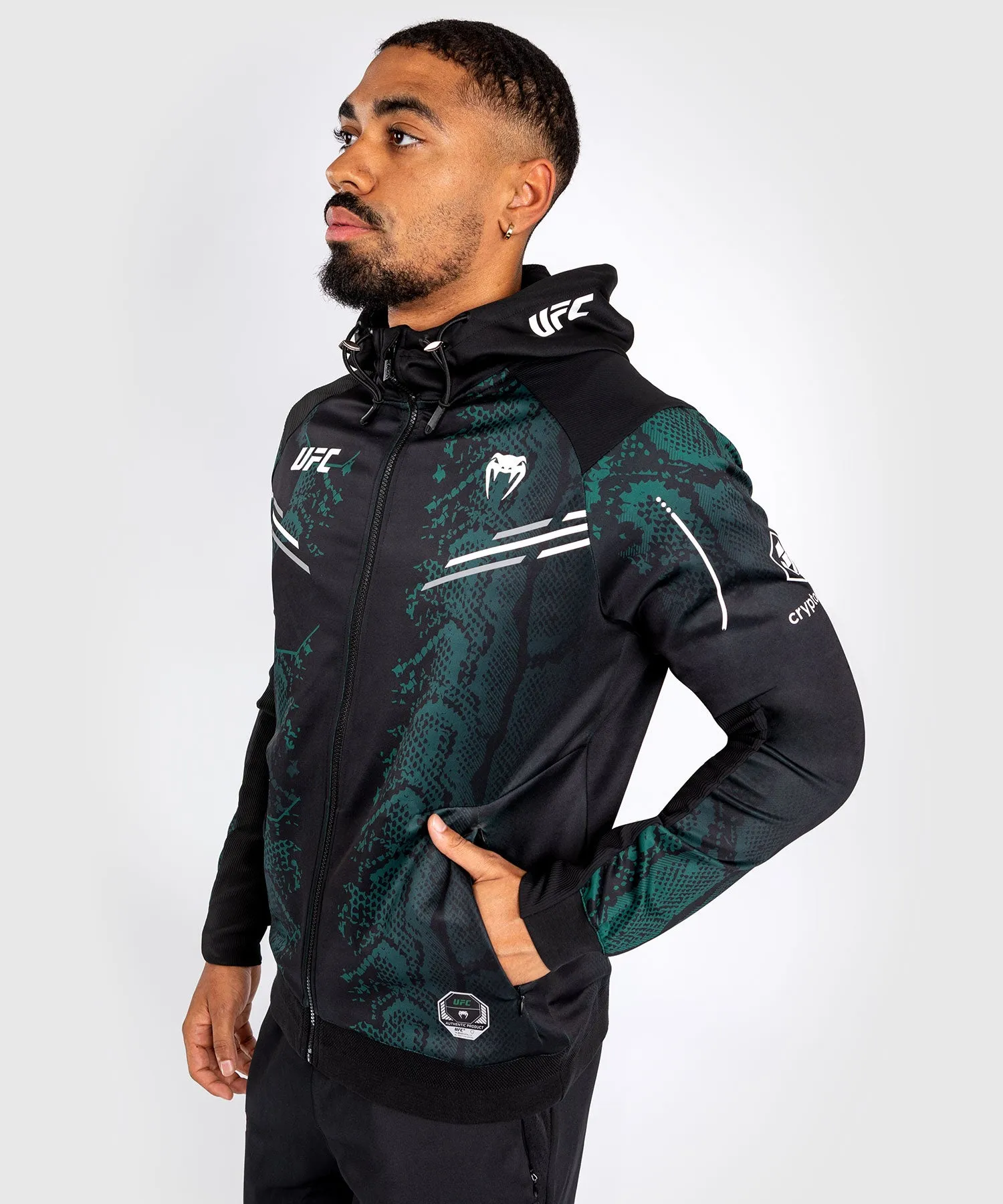 UFC Adrenaline by Venum Authentic Fight Night Men’s Walkout Hoodie - Emerald Edition - Green/Black