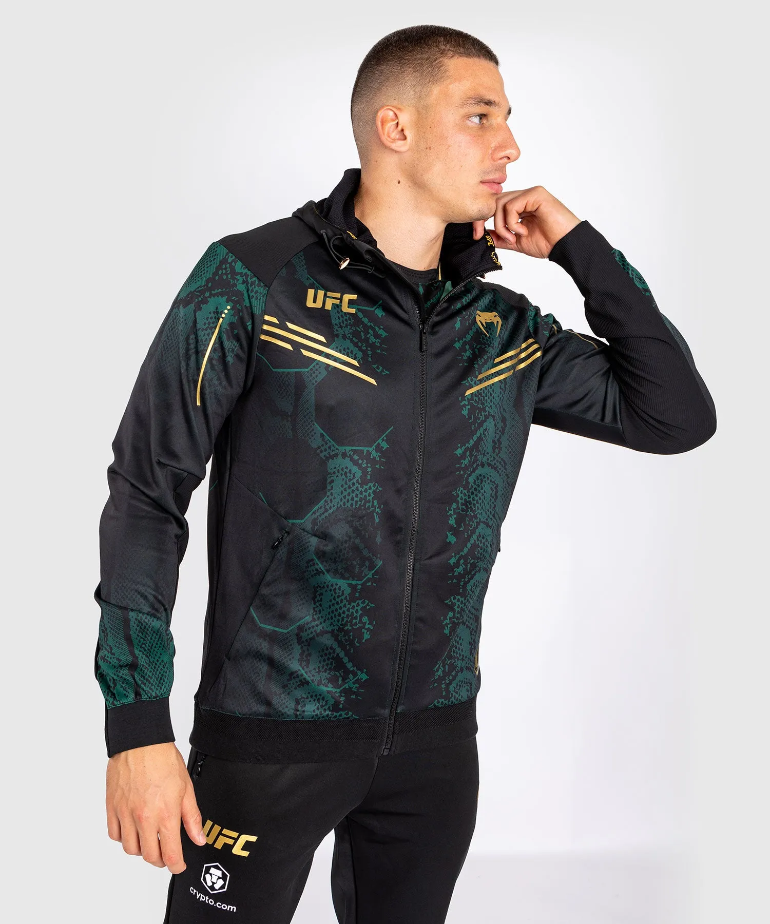 UFC Adrenaline by Venum Authentic Fight Night Men’s Walkout Hoodie - Emerald Edition - Green/Black/Gold