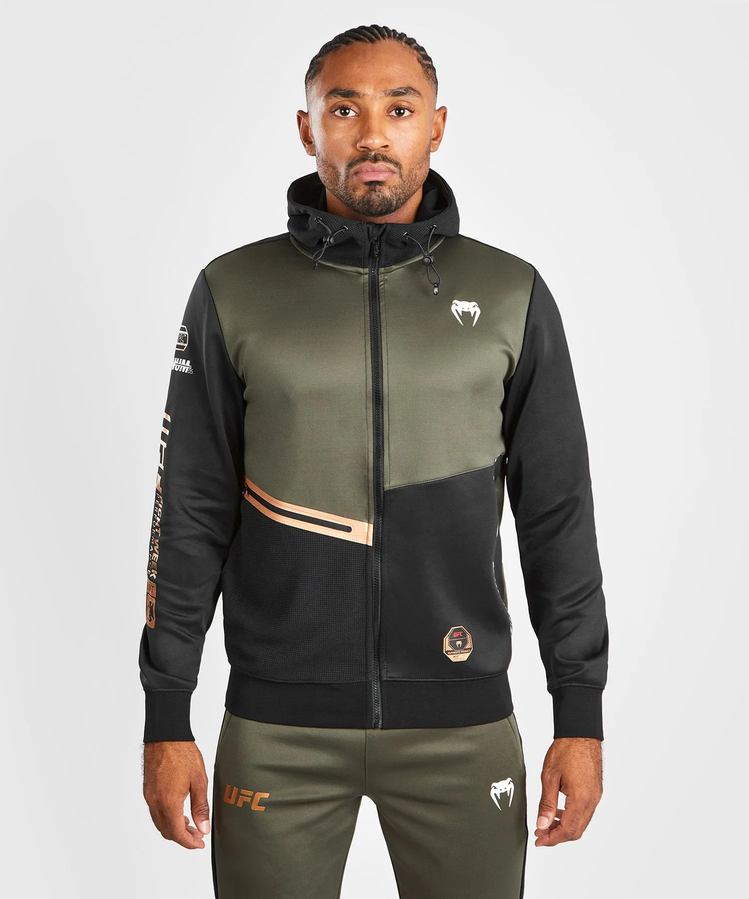 UFC Adrenaline by Venum Fight Week Men’s Zip Hoodie - Khaki/Bronze